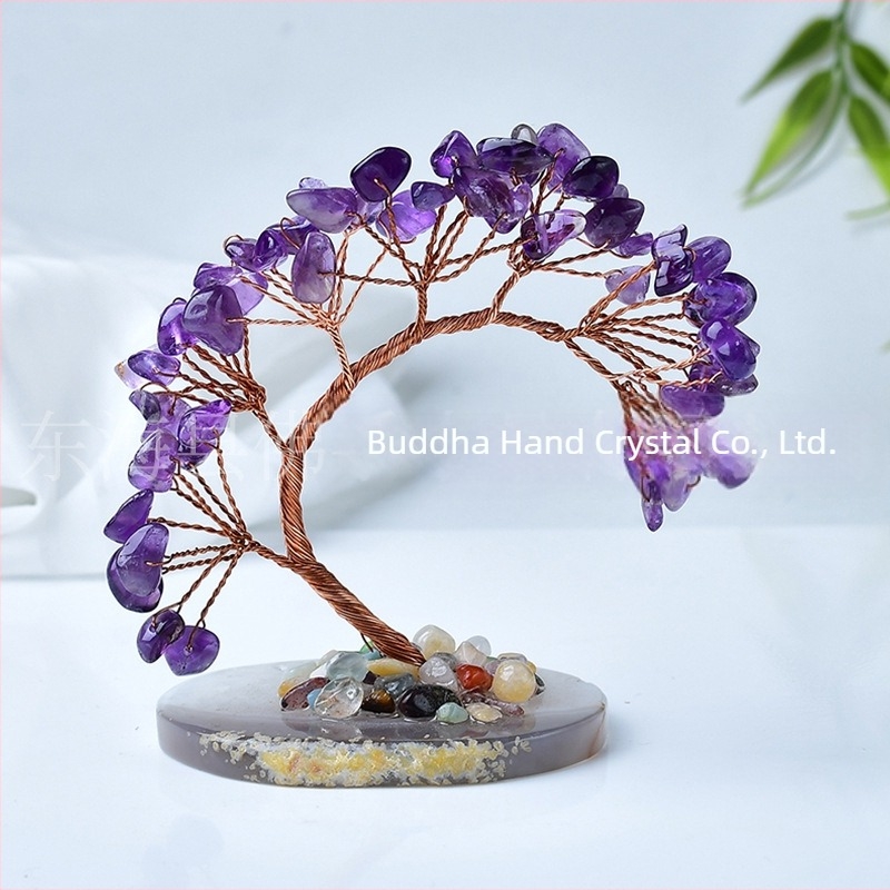 Kristályfa dísz, ametistből készült szerencsefa, kristály kavicsok, DIY kristályos bonsai növény, autó dísz