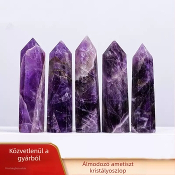 Ametiszt kristályos oszlop – egypontos hexagonális prisma, nyers kő dekoráció