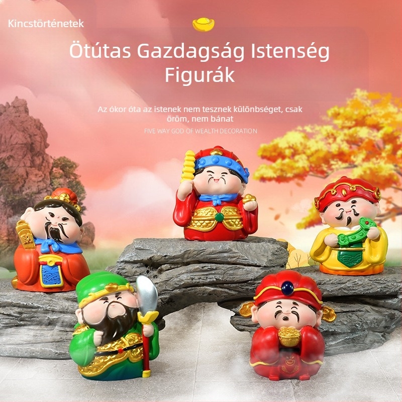 Öt út Szerencse Istene díszdarab, aranyos buddhista mini szobor az irodaasztalra