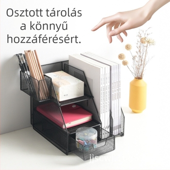 Fémes, 3-szintes fájlállvány, asztali dokumentum rendező