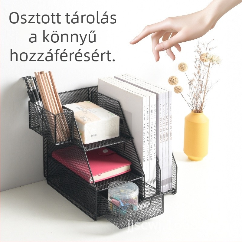 Fémes, 3-szintes fájlállvány, asztali dokumentum rendező