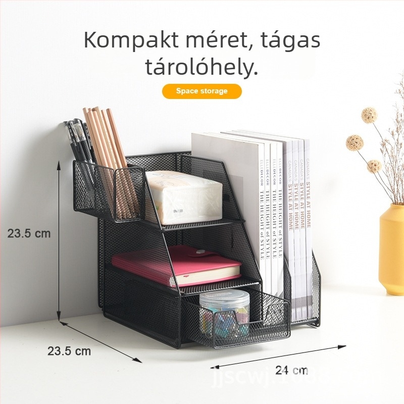 Fémes, 3-szintes fájlállvány, asztali dokumentum rendező
