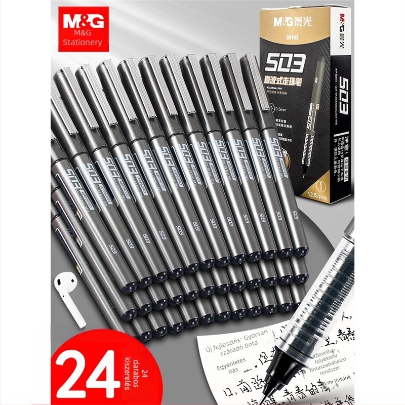 Fekete folyékony tinta-gél toll, rollerball tollal, kupakkal, gyorsan száradó, középiskolásoknak