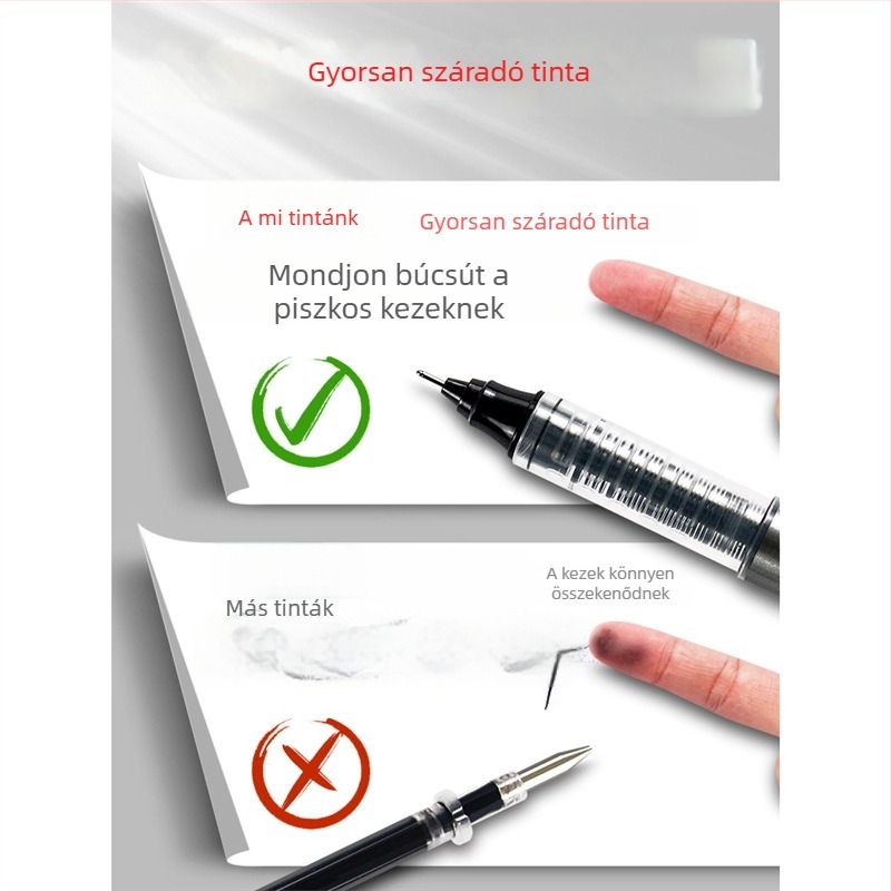Fekete folyékony tinta-gél toll, rollerball tollal, kupakkal, gyorsan száradó, középiskolásoknak