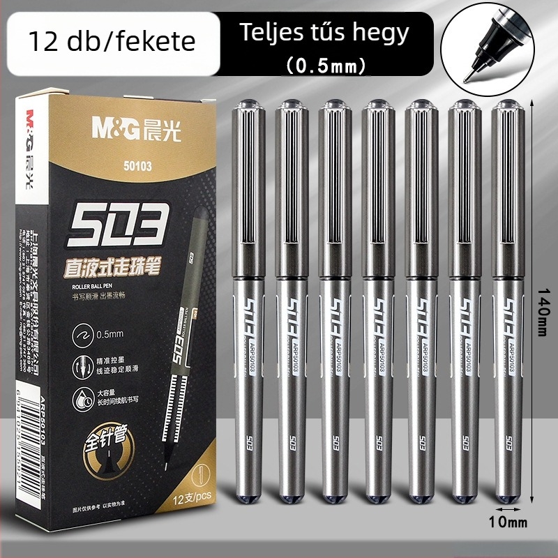 Fekete folyékony tinta-gél toll, rollerball tollal, kupakkal, gyorsan száradó, középiskolásoknak