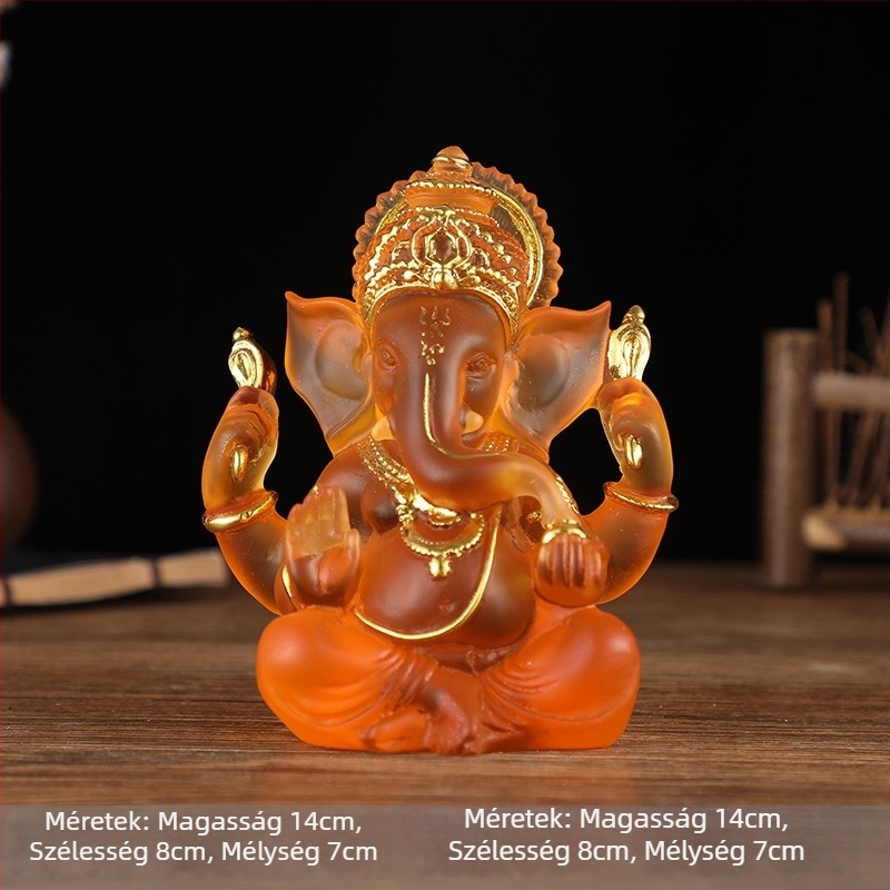 Gyanta Buddha szobor elefántistennel, Délkelet-ázsiai ihletésű dekoráció, thai víz-glazúrral befejezve
