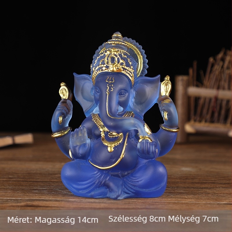 Gyanta Buddha szobor elefántistennel, Délkelet-ázsiai ihletésű dekoráció, thai víz-glazúrral befejezve