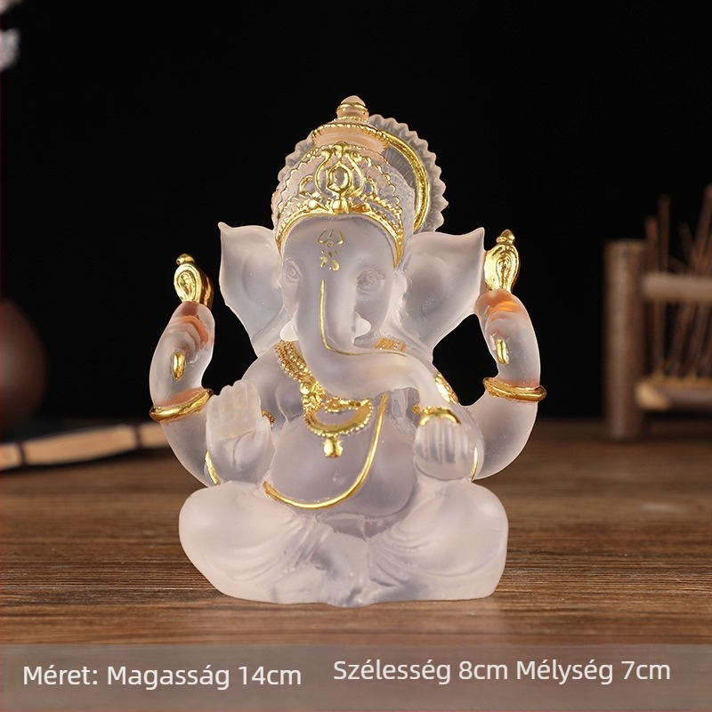Gyanta Buddha szobor elefántistennel, Délkelet-ázsiai ihletésű dekoráció, thai víz-glazúrral befejezve