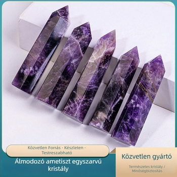 Természetes ametisztoszlop, egypontos hexagonális prizma, otthoni dekoráció