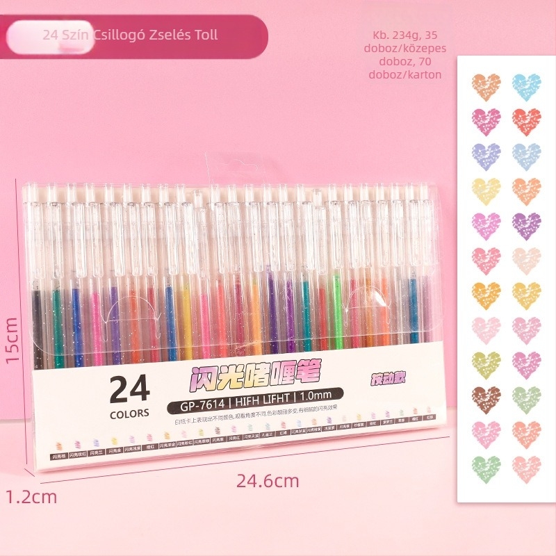 Kreatív nyomógombos glitter gél toll, 36 szín dobozos készlet, nagy kapacitás, sima 1,0 mm-es hegy, színes gyerek napló marker