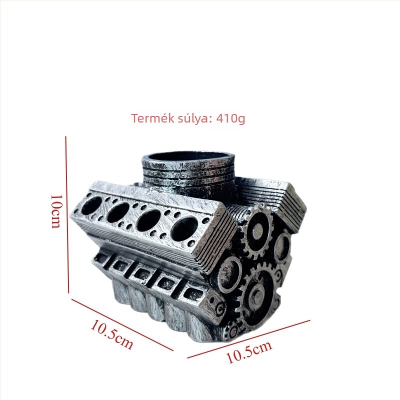 V8 motor tolltartó, ipari stílusú gyanta asztali dekoráció
