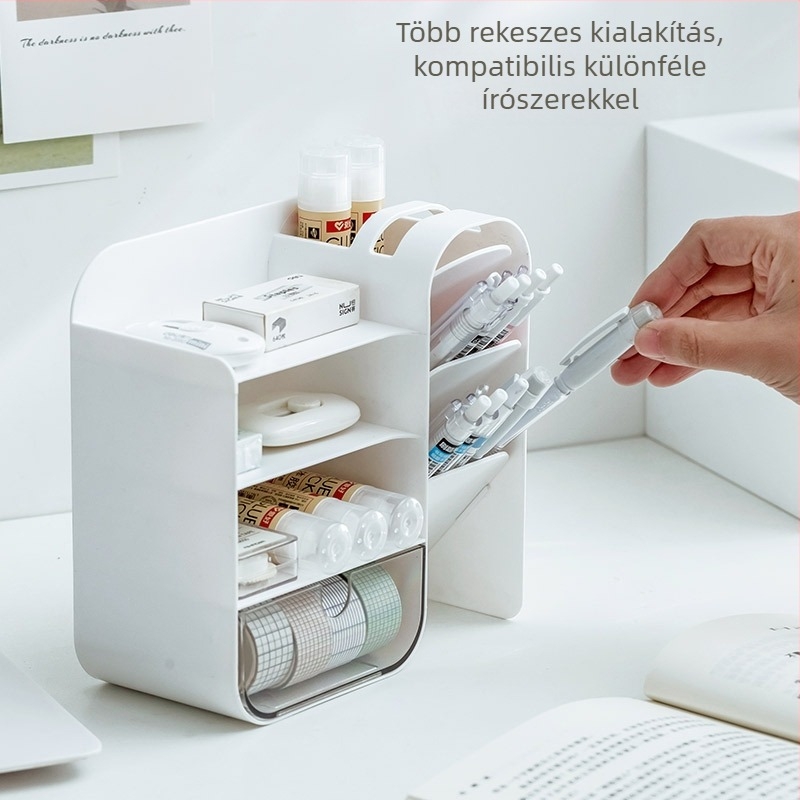 Döntött tolltartó és tároló – porvédett asztali szervező kozmetikumok és irodai kellékek számára, dolgozószobába és hálószobába