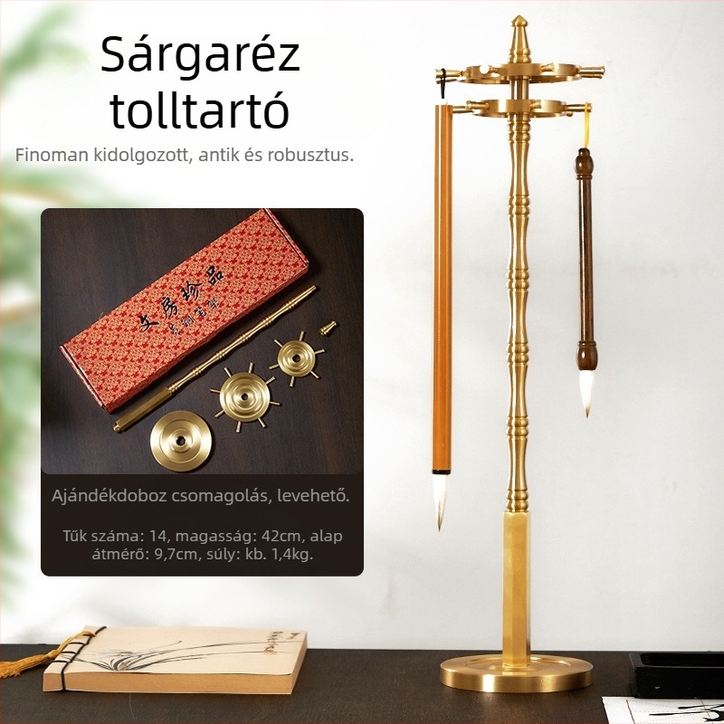 Sárgaréz korong alakú ecsettartó zökkenőmentes forgással, asztali tolltartó kínai stílusban
