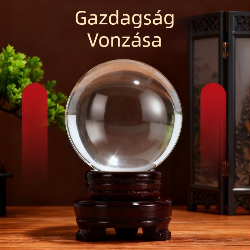 Kristály Feng Shui gömb gazdagodást vonzó gyöngyökkel – dekoráció nappalira, előszobára és irodába