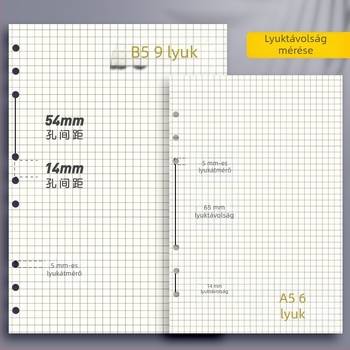 6/9‑lyukú, leválasztható belső oldalak B5 jegyzetfüzethez — A5 méretű belső oldalak, 60 oldal, vonalas, négyzetrácsos vagy üres