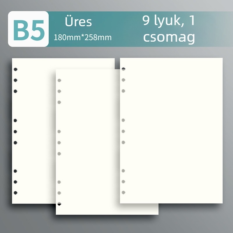 6/9‑lyukú, leválasztható belső oldalak B5 jegyzetfüzethez — A5 méretű belső oldalak, 60 oldal, vonalas, négyzetrácsos vagy üres