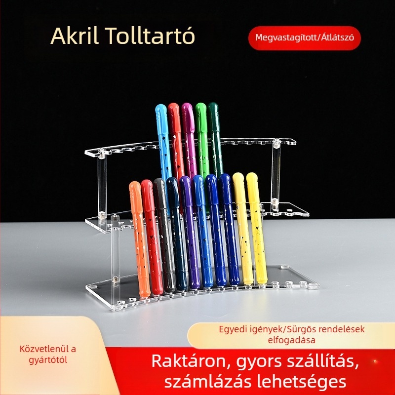Akril kiállító állvány irodai kellékekhez, Z-alakú tolltartó, nagy kapacitású átlátszó műanyag tároló