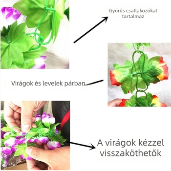 Mesterséges selyem virágokból álló szőlő a mennyezeti dekorációhoz, 100–200 cm