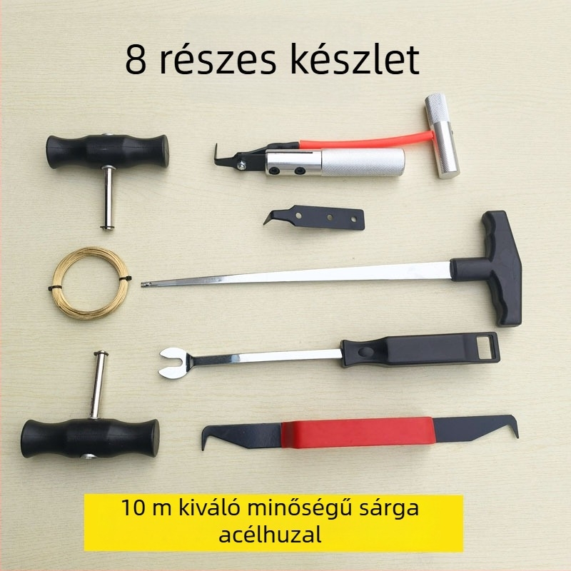 Szélvédő szétszerelési és szerelési készlet, 8 részes autóüveg szerszámkészlet acél sodronnyal