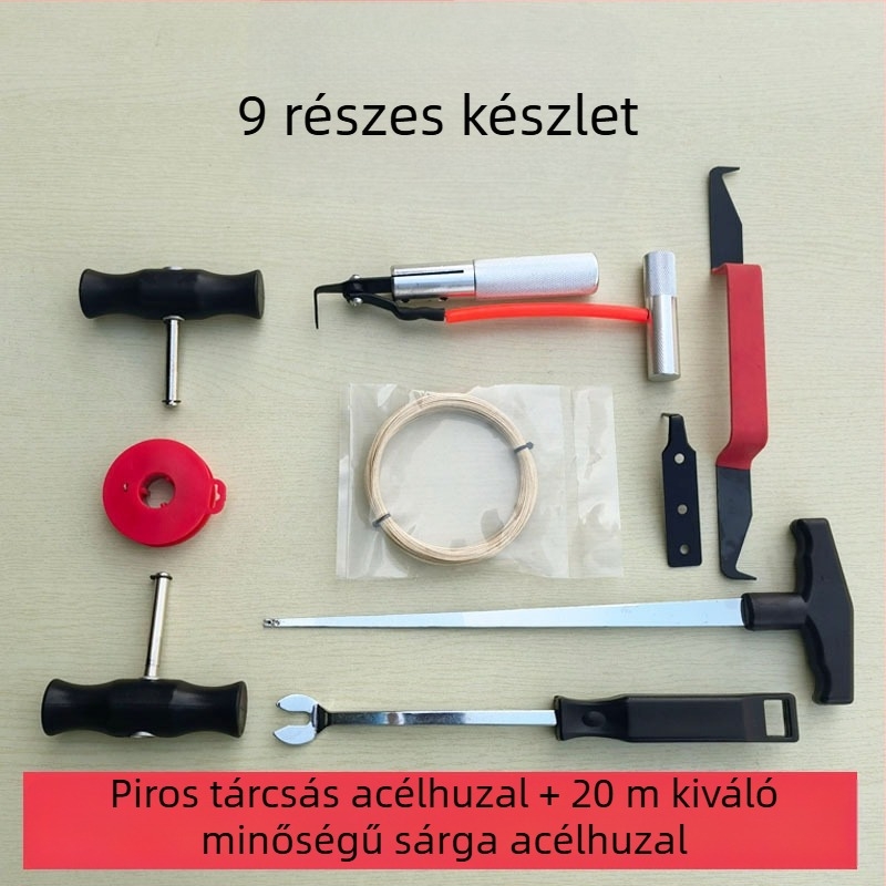 Szélvédő szétszerelési és szerelési készlet, 8 részes autóüveg szerszámkészlet acél sodronnyal