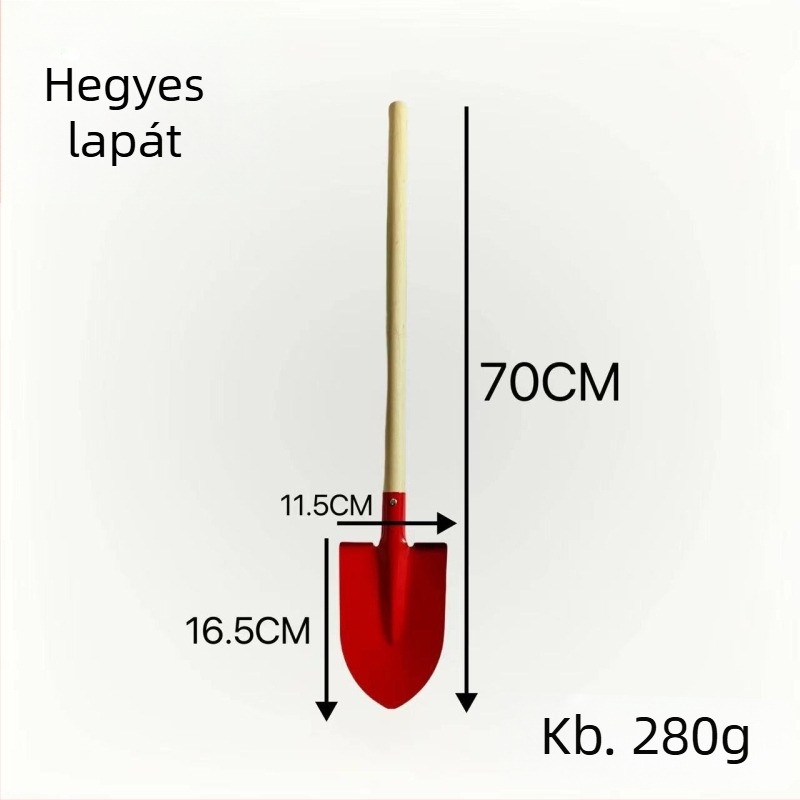 Gyerekeknek készült strand- és kerti játék készlet: hosszú nyeletű homokozó ásó, kerti eszközök, virágokhoz való kapa és ásó; fej vasból, fa nyél