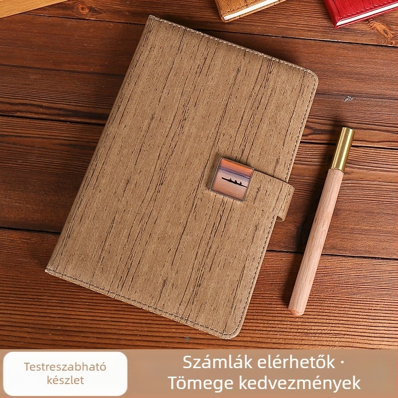 Fa mintázatú PU notesz tollal, ajándékdoboza, üzleti jegyzetfüzet egyedi logóval