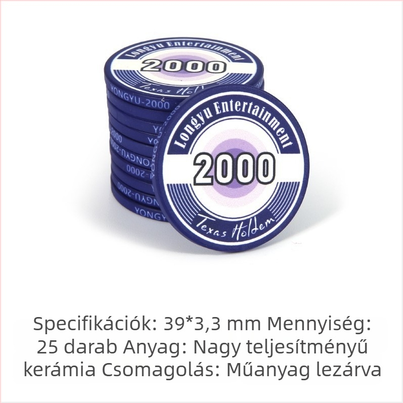Texas Hold'em kerámia zsetonok, 39 mm, prémium 1000 darabos készlet pókerhez