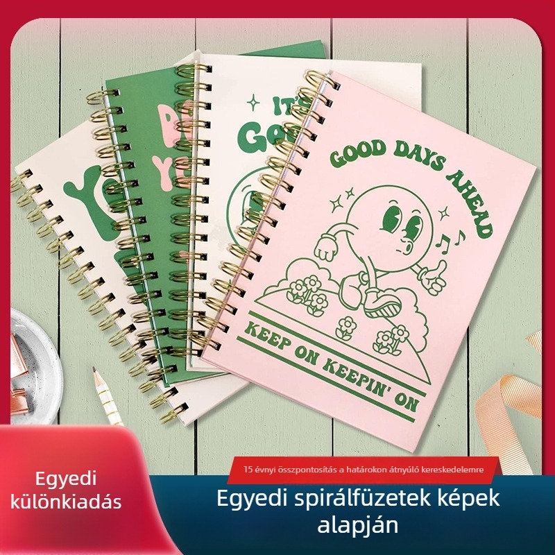 Személyre szabott spirálfüzet angol nyelvű ütemtervvel, időgazdálkodási oldalakkal és naplóval
