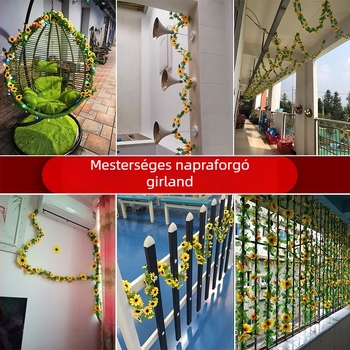 Mesterséges napraforgóág légkondicionálócső dekorációjához, selyem virágokkal, körülbelül 2 m hosszú