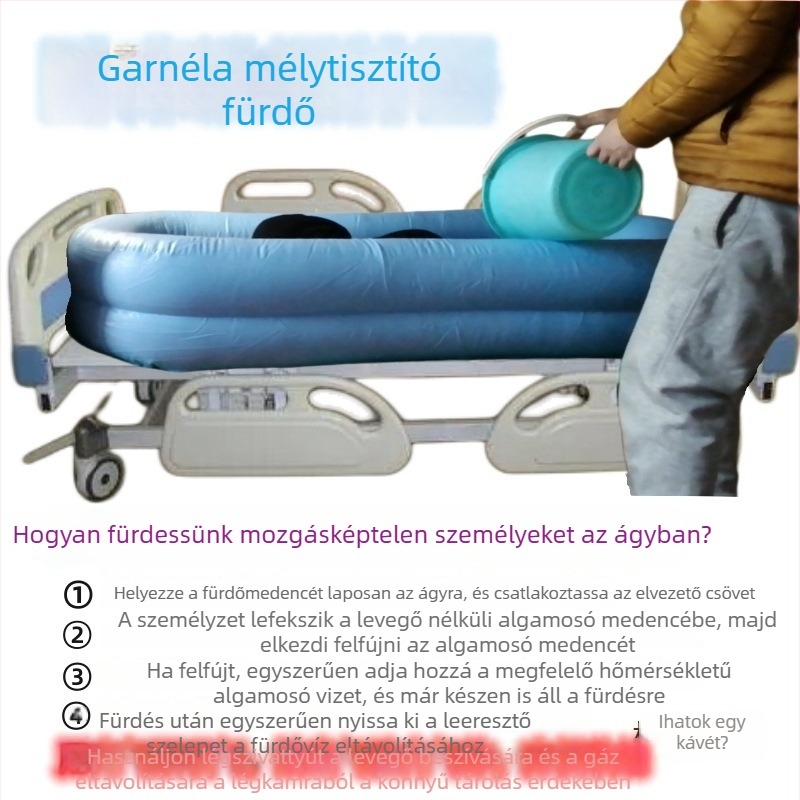 Felfújható fürdető segédeszköz, vastagított fürdőkád idősek számára, hosszú távú ágyhoz kötött használatra