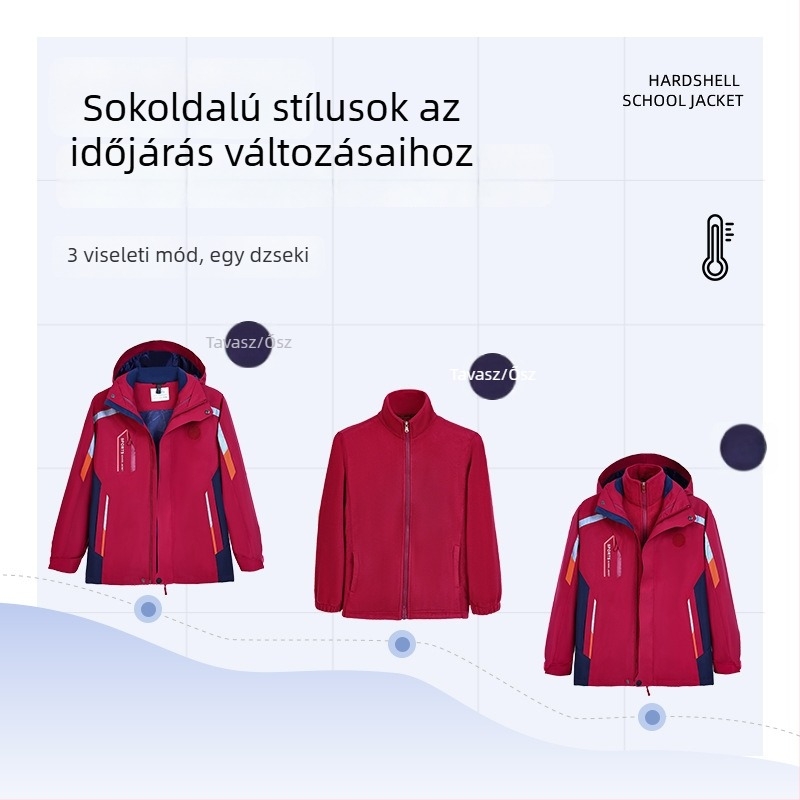 3-in-1 vízálló, őszi–téli meleg iskolaegyenruha diákoknak, két részes készlet