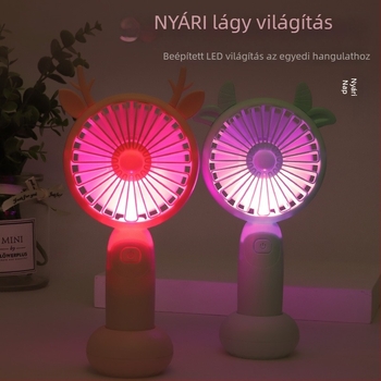 LED világítással rendelkező USB-töltéses kézi ventilátor, karikatúra dizájnnal, kültéri használatra hordozható