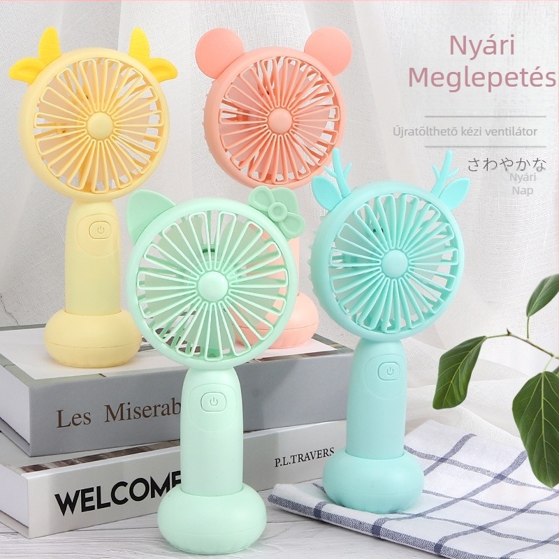 LED világítással rendelkező USB-töltéses kézi ventilátor, karikatúra dizájnnal, kültéri használatra hordozható