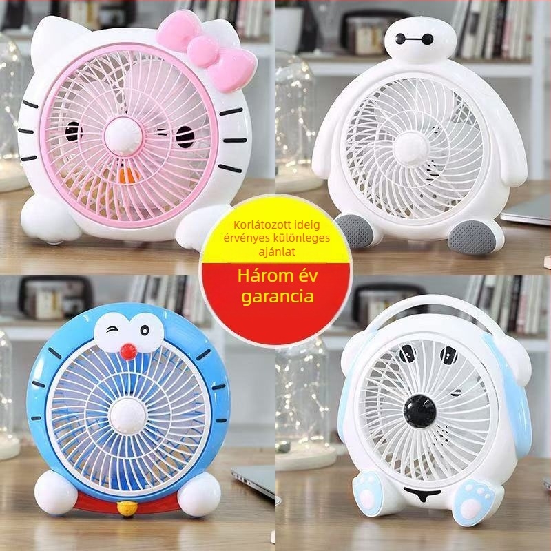 Nyári kis rajzfilmszerű elektromos ventilátor — mini asztali ventilátor otthonra és irodába, 3 lapát, brushless DC motor, modell K-31, 220V, 20W