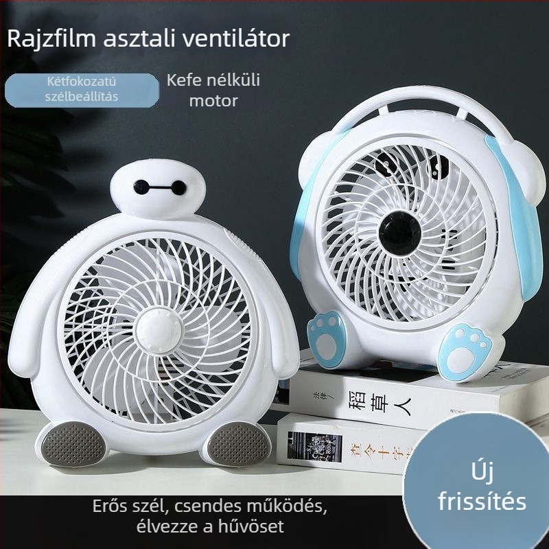 Nyári kis rajzfilmszerű elektromos ventilátor — mini asztali ventilátor otthonra és irodába, 3 lapát, brushless DC motor, modell K-31, 220V, 20W