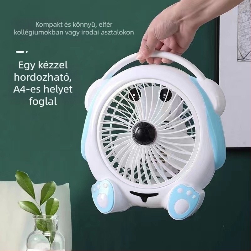 Nyári kis rajzfilmszerű elektromos ventilátor — mini asztali ventilátor otthonra és irodába, 3 lapát, brushless DC motor, modell K-31, 220V, 20W