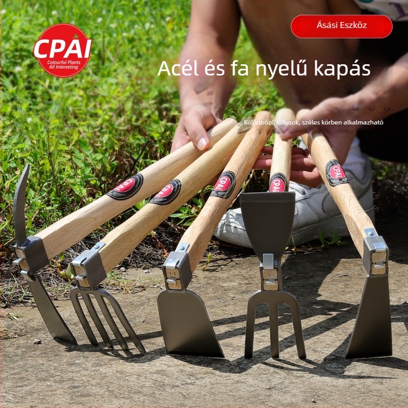 Acél kapa fával készült nyéllel – sokoldalú kerti eszköz gyomláláshoz, virágok és zöldségek ültetéséhez, kültéri ásáshoz