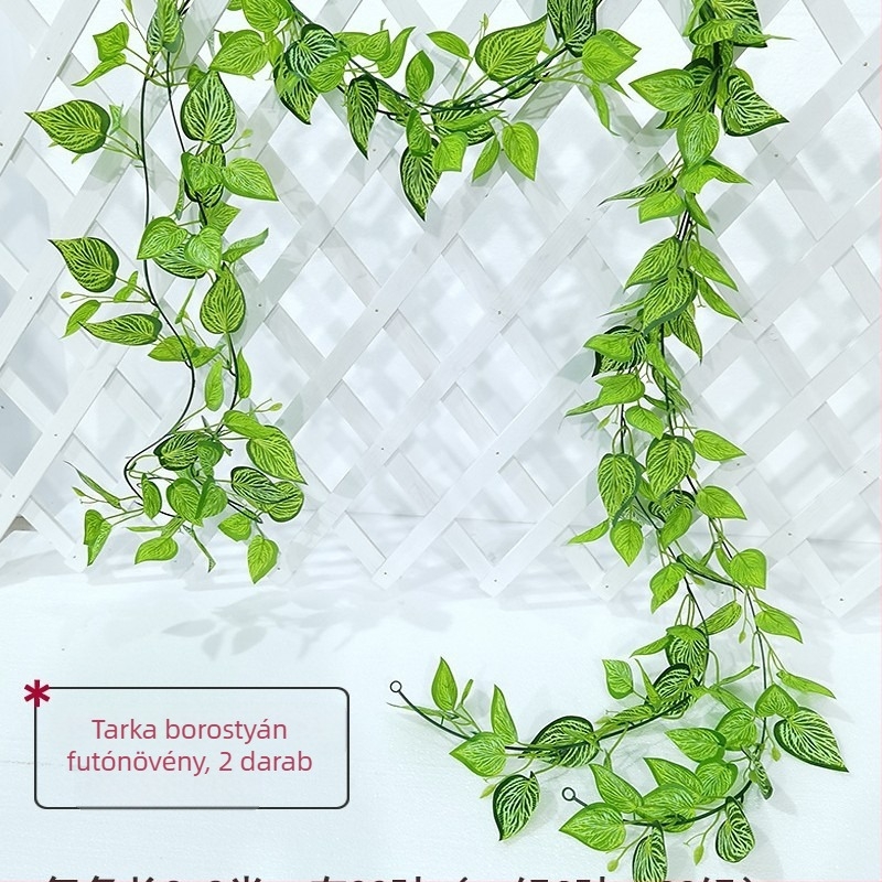 Mű zöld növények beltéri dekorációhoz: borostyán, szőlőlevél és filodendron