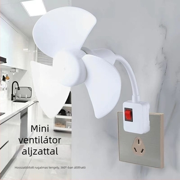 Otthonra és hálószobába szánt hordozható univerzális mini ventilátor integrált háromtűs dugvillával és védő burkolattal