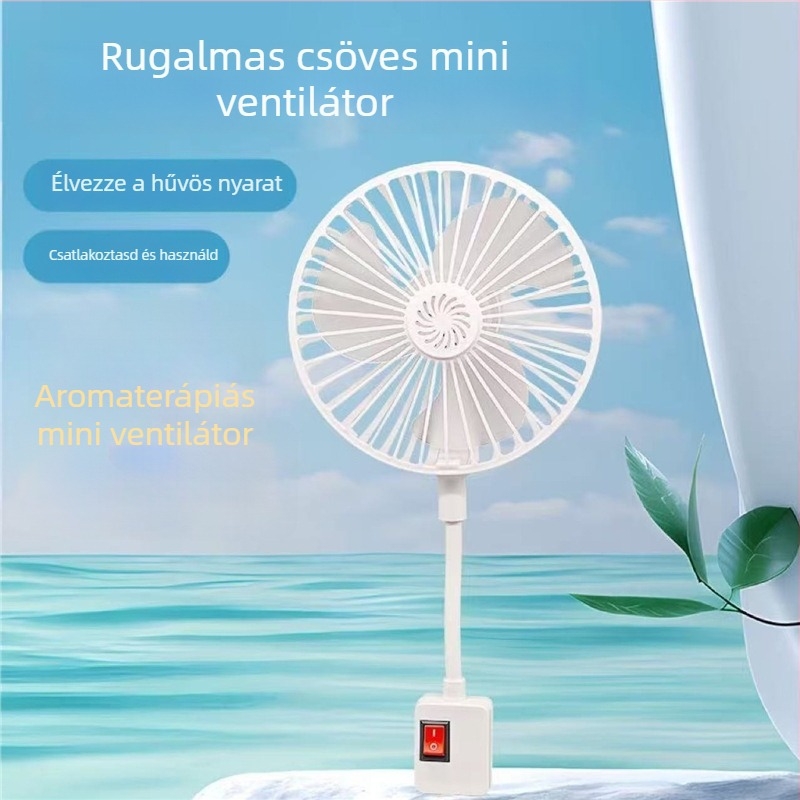 Otthonra és hálószobába szánt hordozható univerzális mini ventilátor integrált háromtűs dugvillával és védő burkolattal
