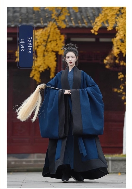 Ming-stílusú Hanfu taoista ruha, uniszex, vastag egyszínű köpeny