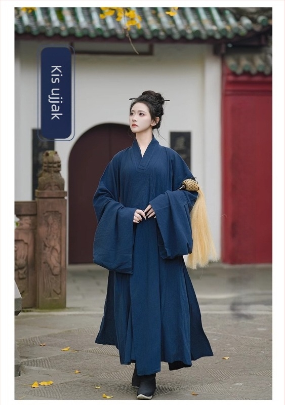 Ming-stílusú Hanfu taoista ruha, uniszex, vastag egyszínű köpeny
