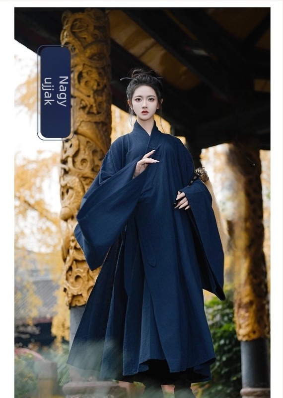 Ming-stílusú Hanfu taoista ruha, uniszex, vastag egyszínű köpeny