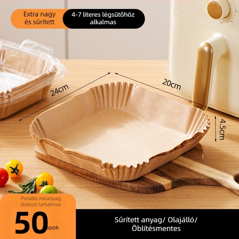 Légsütőhöz tervezett olajpapír, vastag, tapadásmentes, olaj- és vízálló, nem kell mosni, edényvédő otthoni sütéshez