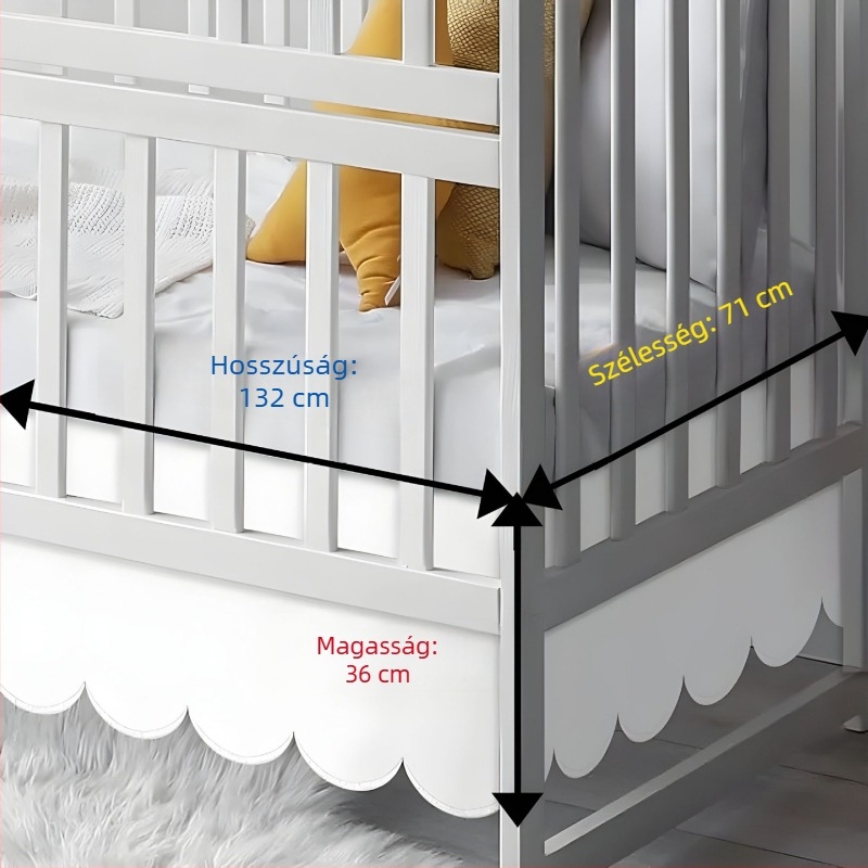 Babaágyhoz való takaró ventillátor-formájú kivágással, porvédő ágyfede, Peach-Skin anyag, modern hercegnő stílus