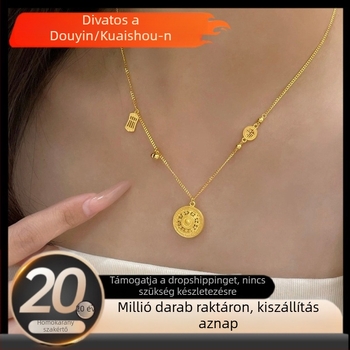 Nišés, felső kategóriás dizájn Fu jellel és nyolc kincses iránytűvel – homokarany ékszer, könnyű luxus, üreges korong medál a dekoltázsra