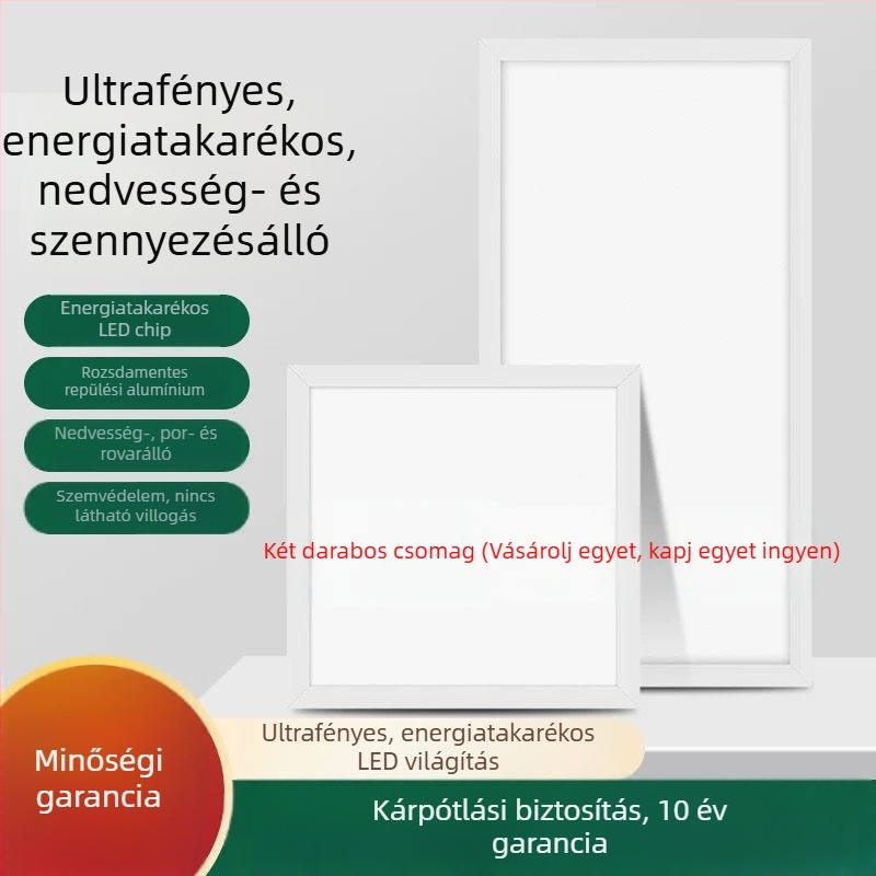 Integrált mennyezeti LED panel 300x300 mm, sík panel a konyha és fürdőszoba számára, beépített mennyezeti lámpa alumínium panellel