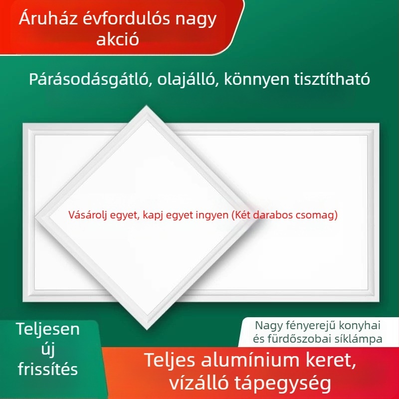 Integrált mennyezeti LED panel 300x300 mm, sík panel a konyha és fürdőszoba számára, beépített mennyezeti lámpa alumínium panellel