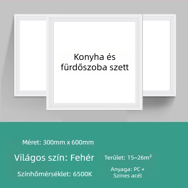 Integrált mennyezeti LED panel 300x300 mm, sík panel a konyha és fürdőszoba számára, beépített mennyezeti lámpa alumínium panellel