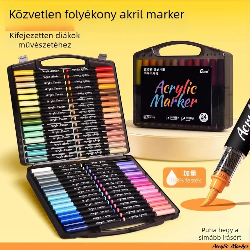 Közvetlen folyadékú akrilfilctollak, kis fekete dobozban, művészethez, rétegzésre alkalmas akvarell-kompatibilis töltőtollak, gyerekrajzokhoz, színes tollak